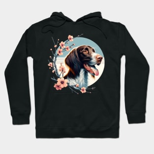 Joyful German Longhaired Pointer with Spring Cherry Blossoms Hoodie